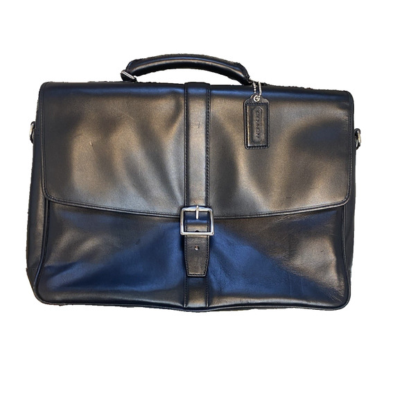 Coach Lexington Briefcase Black Leather Travel Messenger Bag Work Laptop Case - Picture 1 of 16